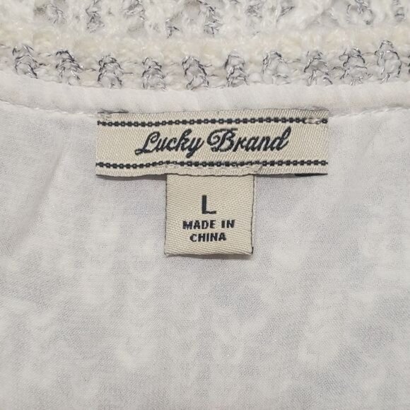 Lucky Brand Sweater Womens Large Beige Cable Knit Layered Pullover - Picture 8 of 12